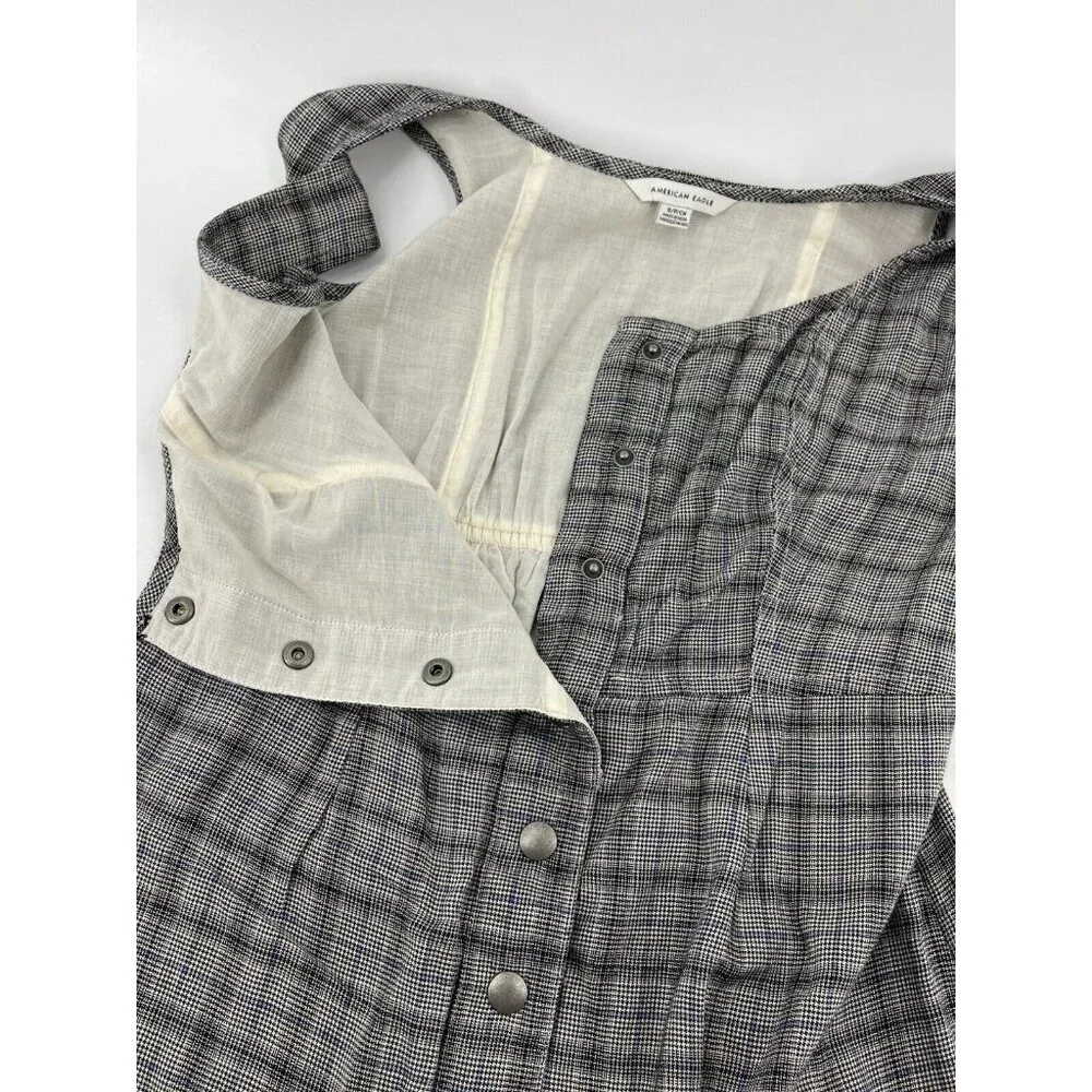 American Eagle Women's Gray Plaid Sleeveless Snap Front Dress Size Small - Picture 10 of 15